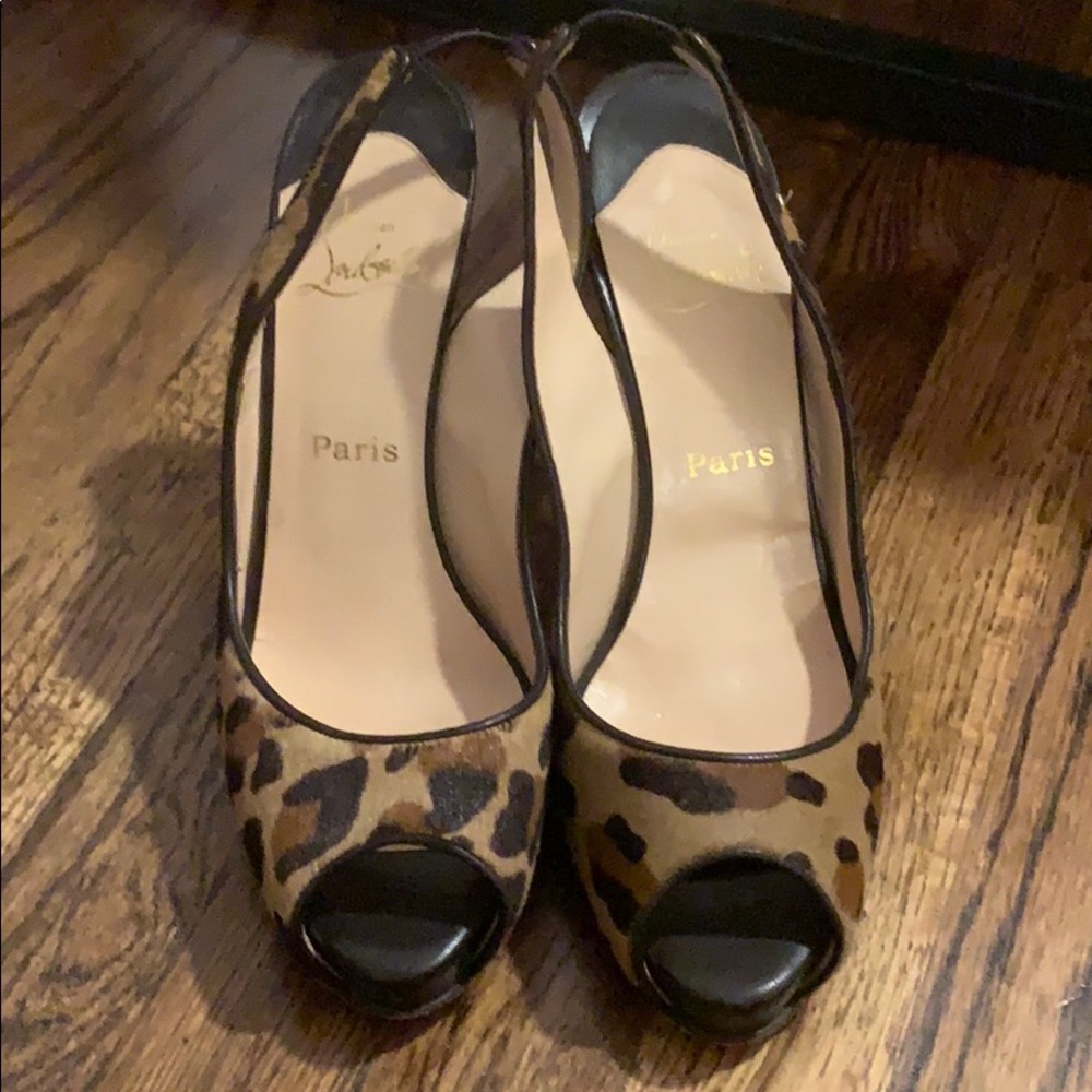 Louboutin sling platform animal print open toe